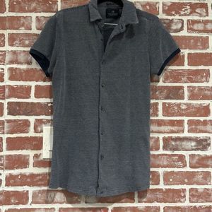 Men’s Scotch & Soda Navy Blue Pique Knit Cotton Button Front Polo.